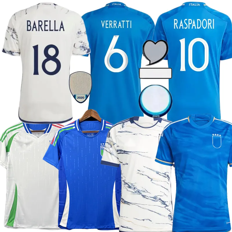 2023-24 Italia Chiesa Soccer Jerseys 24-25 Italie 125th Raspadori Verratti Barella Donnarumma Shirt Totti Lorenzo Politano Zaniolo Miretti Football Uniforme