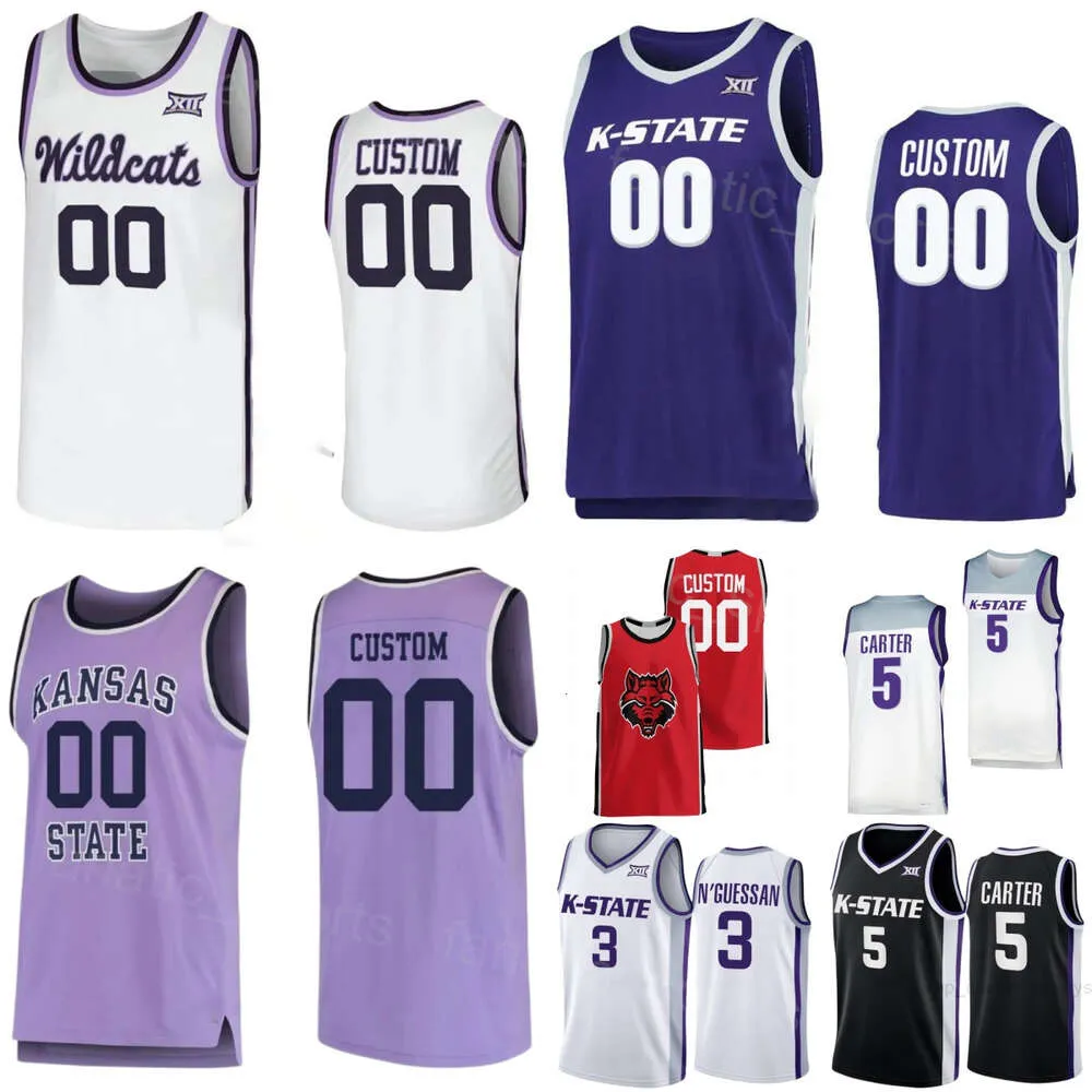 Basquete universitário 5 Cam Carter Jersey Kansas State Wildcats College 24 Arthur Kaluma 13 Will McNair Jr 1 David NGuessan 4 Darrin Ames 2 Tylor Perry Bordado