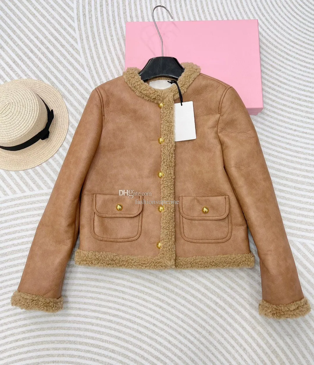 Manteau court en fourrure de mouton pour femme, vêtement de styliste, populaire, haut de gamme, prix de gros, 0335