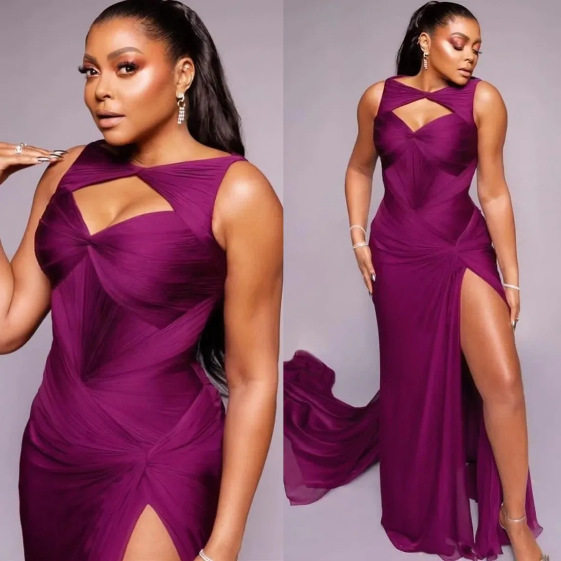 2024 ASO EBI Purple Mermaid Dress Szyffon High Split Sexy Evening Formal impreza Druga przyjęcie urodzinowe suknie zaręczynowe sukienki szatą de soiree zj74