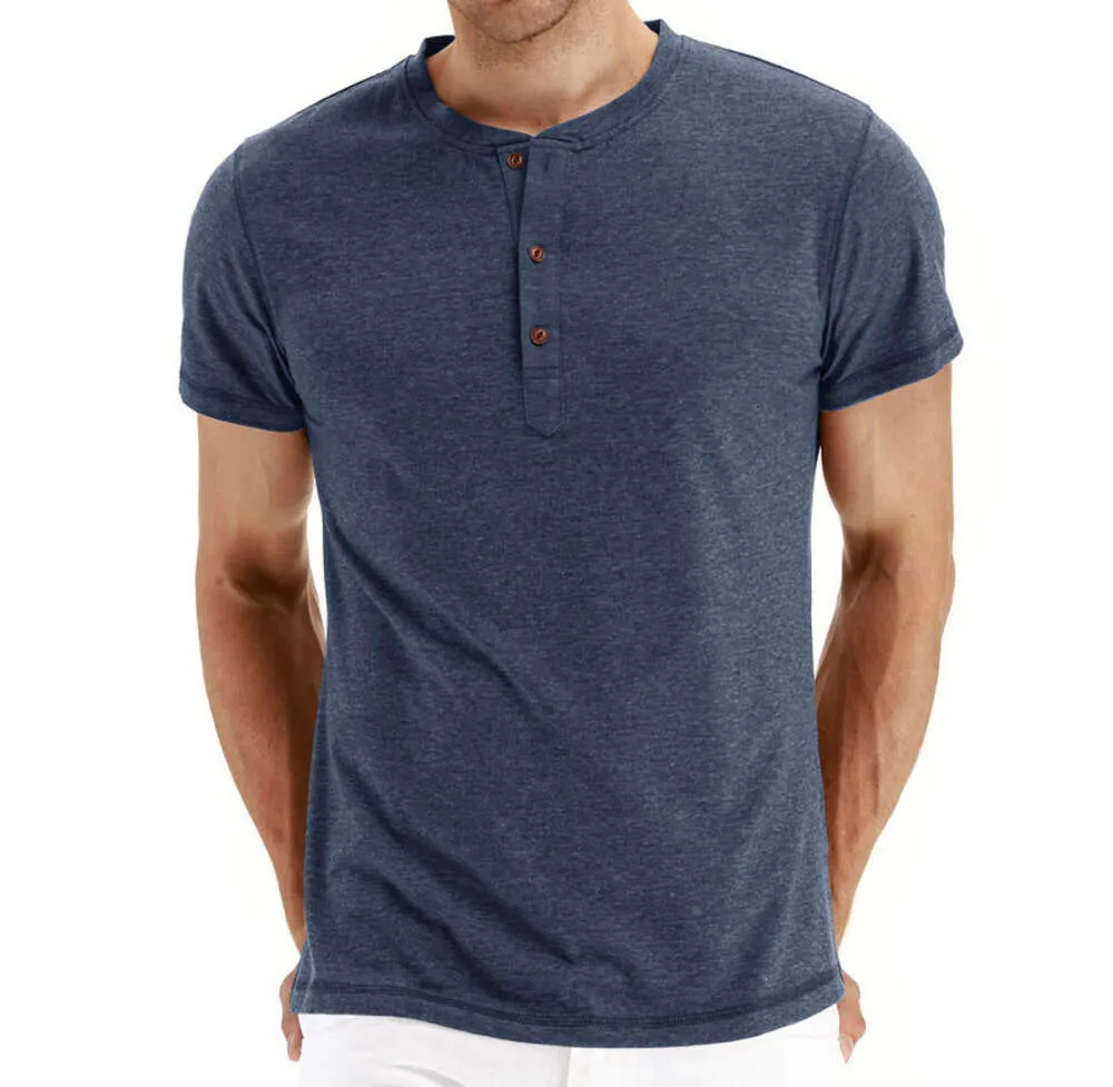 Herren-T-Shirts, Sommer-Baumwolle, Herren-T-Shirt, Henley-Ausschnitt, modisches Design, Slim-Fit, solide T-Shirts, männliche Tops, T-Shirts, Kurzarm-T-Shirt zum Lüften