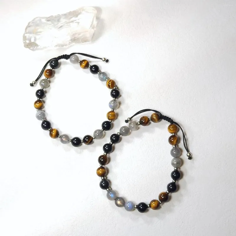 Strand lii ji Rainbow Obsidian Tiger's Eye Labradorite 8mmステンレス鋼調整可能な男性の宝石用