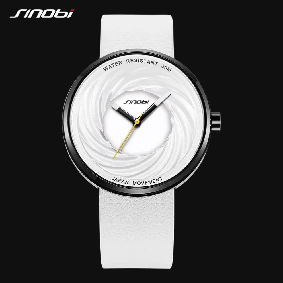 Sinobi Mode Horloge Vrouwen Grote Wijzerplaat Nieuwe Creatieve eddy Ontwerp Hoge Kwaliteit Lederen Band Witte Horloges Casual relojes para mujer224s