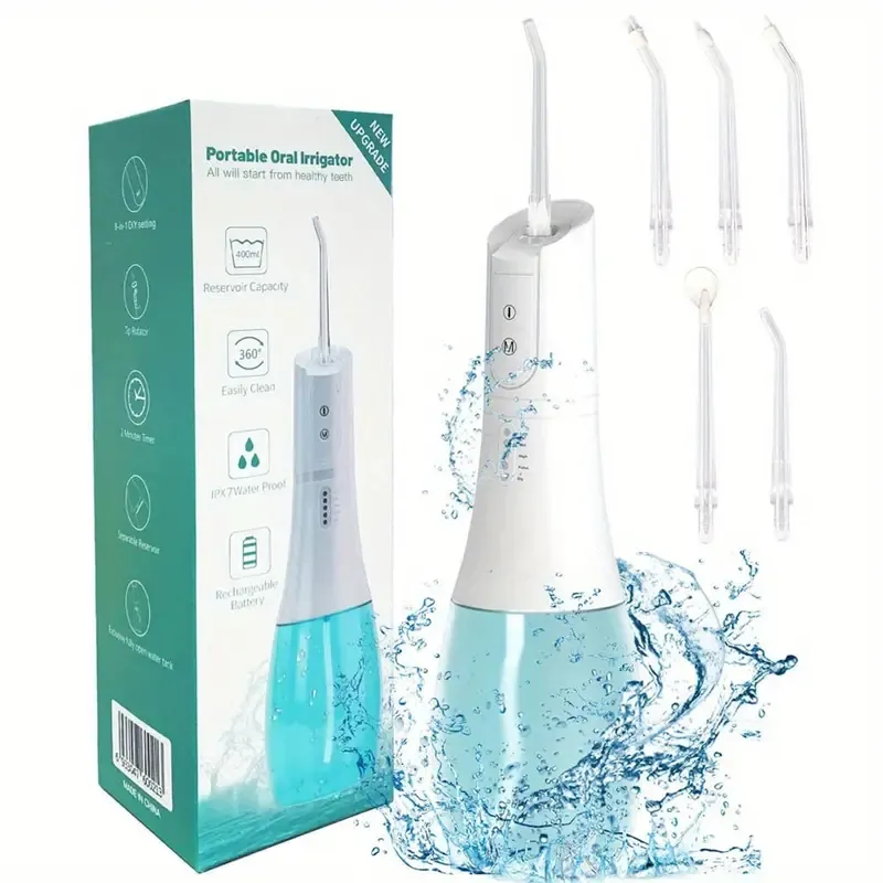 1pc White Water Dental Flosser Teeth Pick, 5 Modes Dental Oral Irrigator, Portable & Rechargeable IPX7 Waterproof Personal Orthodontic Supplie Teeth Cleaner