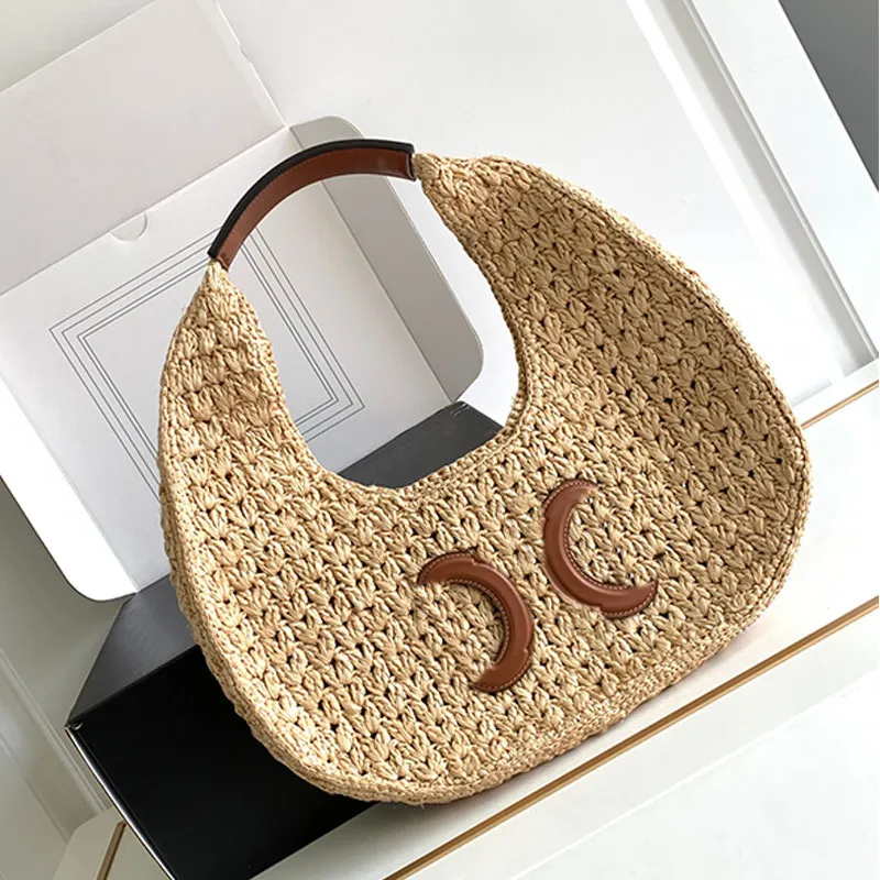 Designer Beach Bag Straw Bag Summer Hand Bag Hollow Out Woven Tote Bag Vegetable Basket Handbag Explosive Top Quality Plant Cowhide Leather Hobo Shoulder Bag Purse