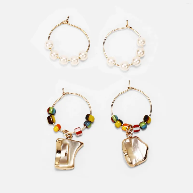 Boucles d'oreilles pendantes pour femmes, 2 paires de perles simulées, grand petit cerceau, cercle exagéré, personnalité, bijoux de boîte de nuit