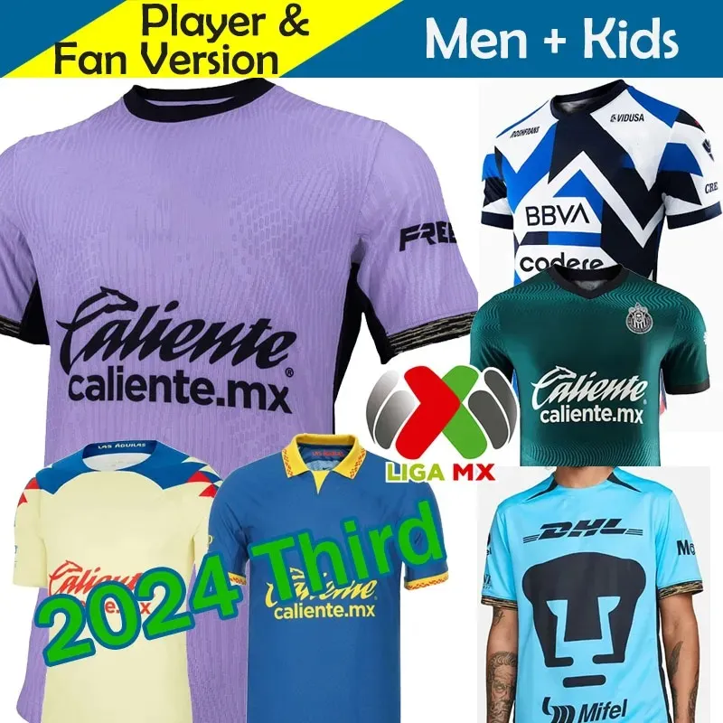 2023 2024 Chivas Soccer Jerseys Deportivo Guadalajara CF Club Club America Rayados Monterrey Unam Camisetas Futbol 23 24ホームアウェイ3番目の3番目のメンフットボールシャツキッズキッツ