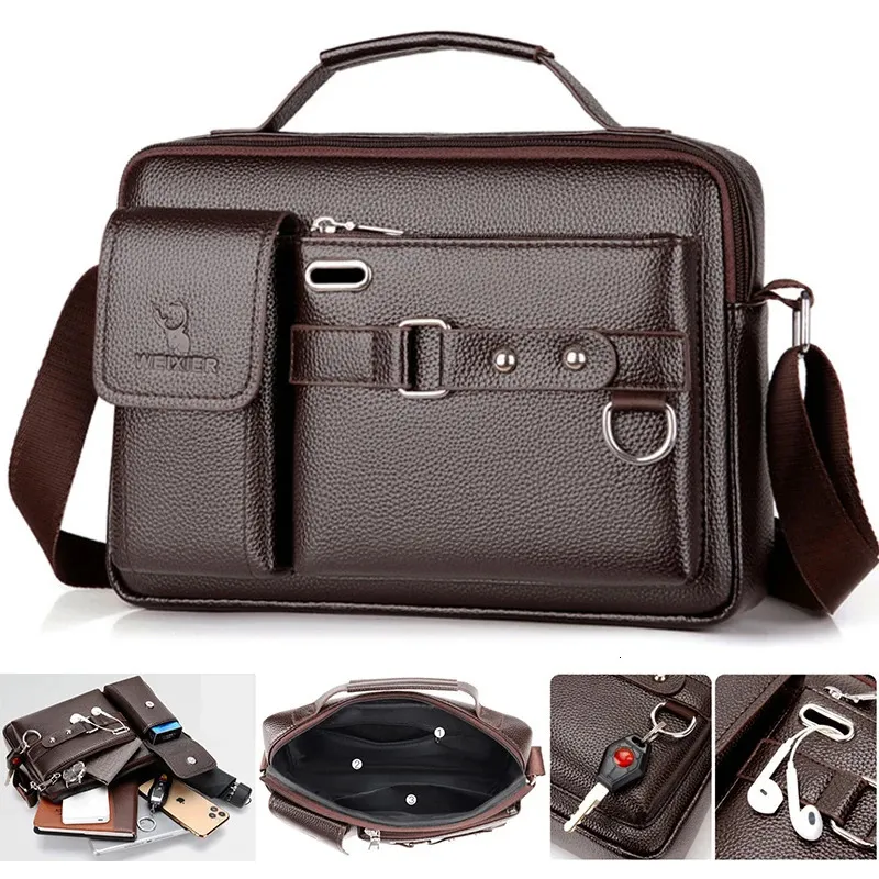 Mannen Antidiefstal PU Lederen Schoudertassen Waterdichte Zakelijke Handtas Reizen Tote Crossbody Cross body Messenger Bag Pack Voor Mannelijke 240119