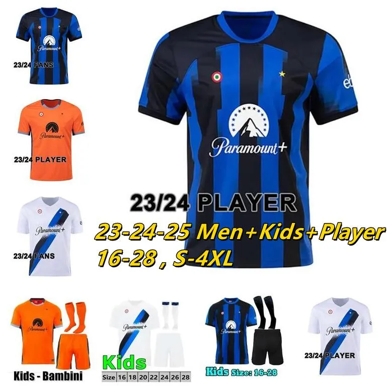 S-4XL 2023 2024 INTERS Milan Voetbalshirts BARELLA CORREA GIROUD IBRAHIMOVIC LAUTARO MILANS THEO BRAHIM 23 24 Voetbalshirt LUKAKU Uniformen Speler Heren Kinderkits Set