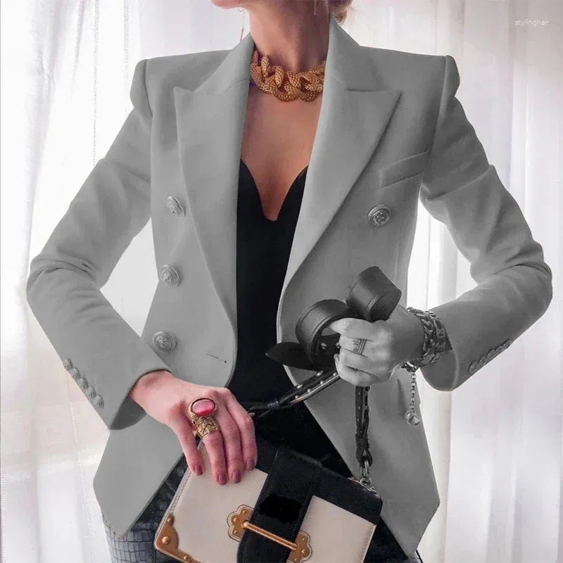 Abiti da donna Blazer da lavoro a maniche lunghe alla moda Blazer da cappotto da donna da ufficio solido Giacca slim con intaglio autunnale Bianco Nero Donna Elegante vestibilità