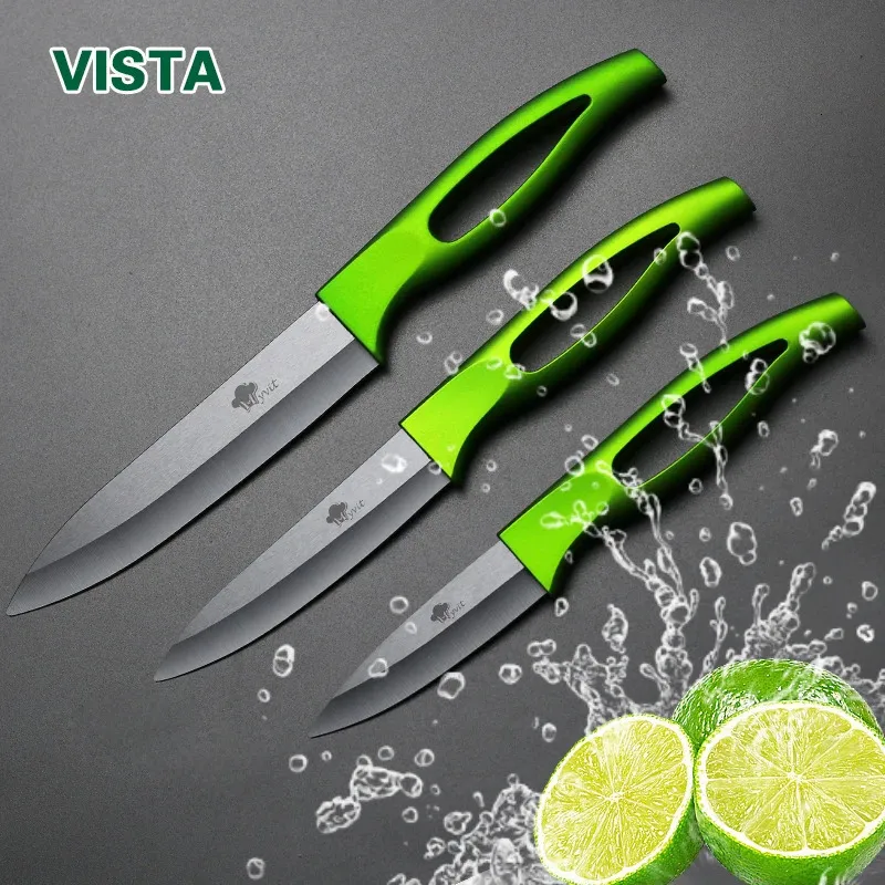 High Quality Ceramic Knife cooking set 3 4 5 inch Black Blade Green Handle Paring Fruit Cooking Kitchen Knives 240118