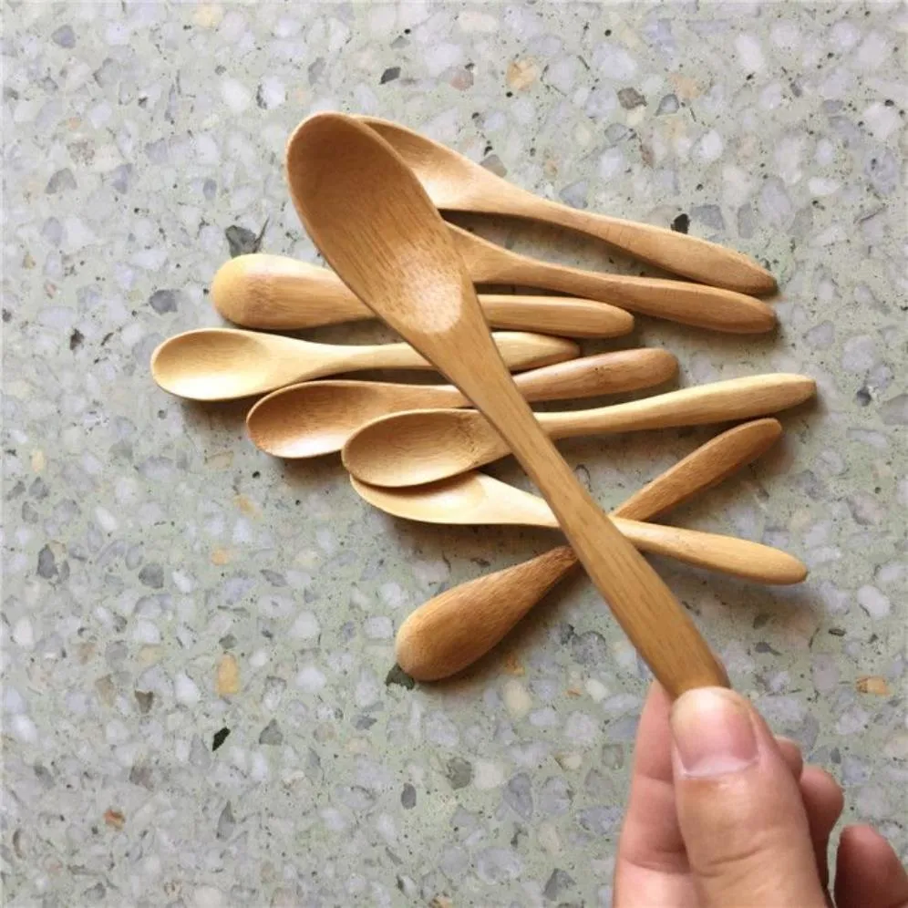 100 Pieces Small Bamboo Spoon 13 5cm Natural Spoons Durable for Cafe Coffee Tea Honey Sugar Salt Jam Mustard Ice Cream Handmade Ut264f