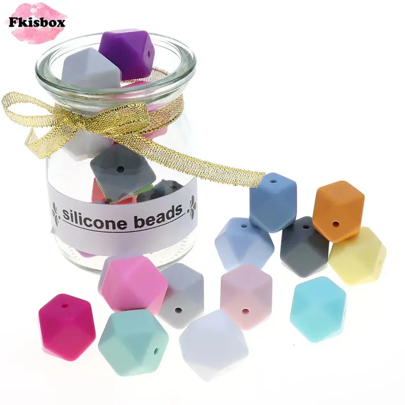 fkisbox BPA無料14mm 100pcシリコン六角形ビーズチュアブルベイビーTeethertehing Weing Necklace Pacifier Chain Diy Babies Shower Gift 240123