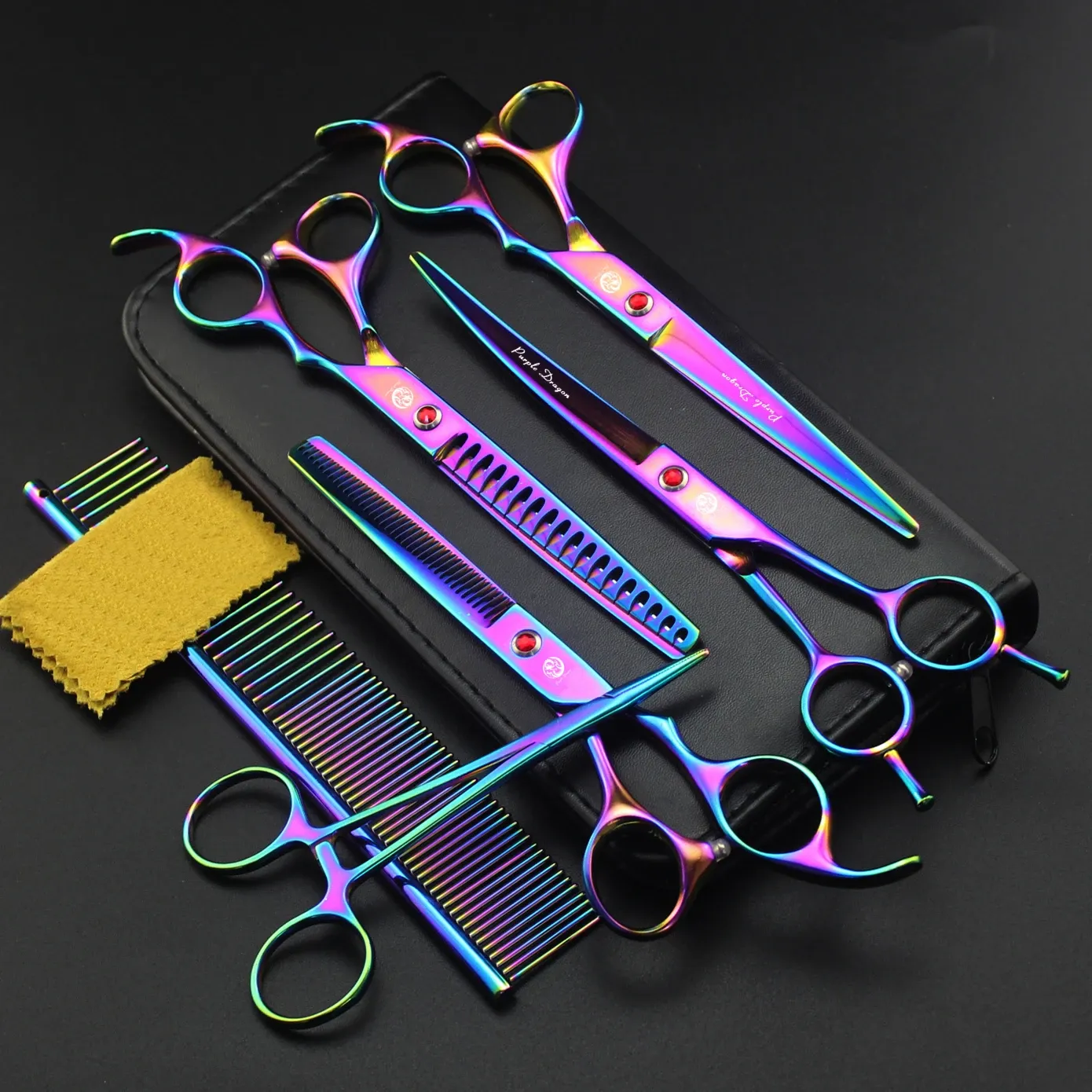 Sax Purple Dragon Dog Grooming Scissors Professional Japan Rostfri Chunker Pet Thunning Scissors Up Curved Scissors Comb Z3002