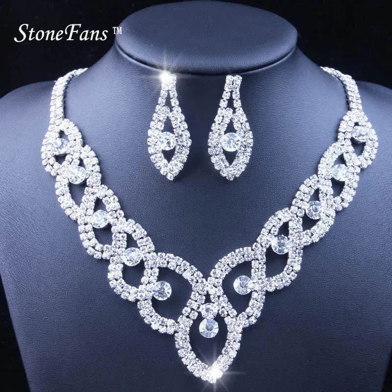 Necklaces StoneFans Women Luxury Wedding Prom Bridal Crystal Rhinestone Necklace Earring Jewelry Set Hot New Trendy Rhinestone Jewellery