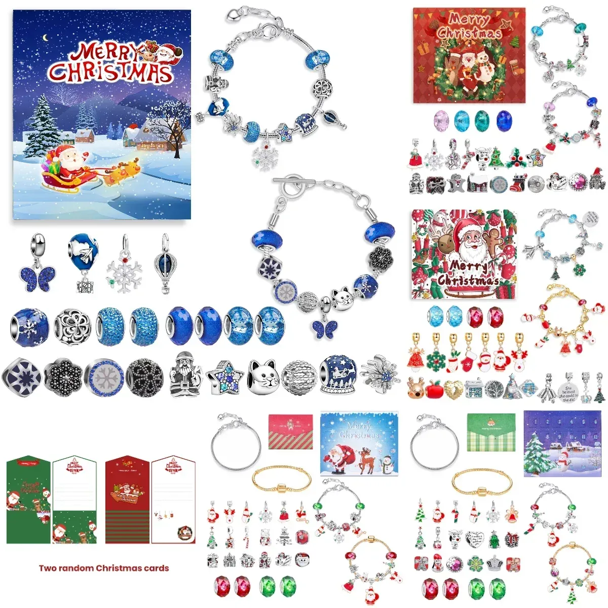 Braccialetti Conto alla rovescia di Natale Calendario dell'Avvento Campana Sorpresa Scatola cieca Set Creativo fatto a mano fai da te Bracciale per bambini Confezione regalo Decorazione natalizia