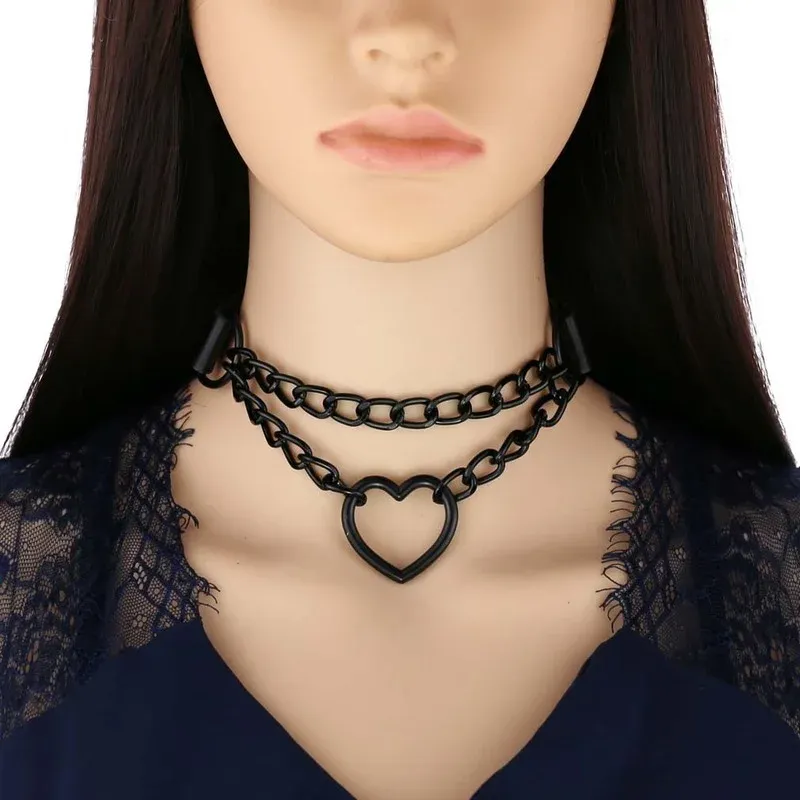 Moment Decopunk gotiska harajaku svart hjärtkedja läder choker krage punk halsband för kvinnor flickor chocker emo häxa smycken