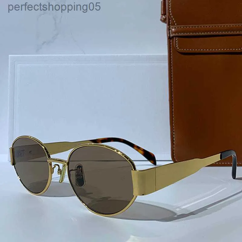 Celin's Damen-Sonnenbrille Arc De Triomphe mit ovalem Rahmen Cl4s235u Hardware grüne Linse Goldbein Bügel Signature braune Brille Bageywj