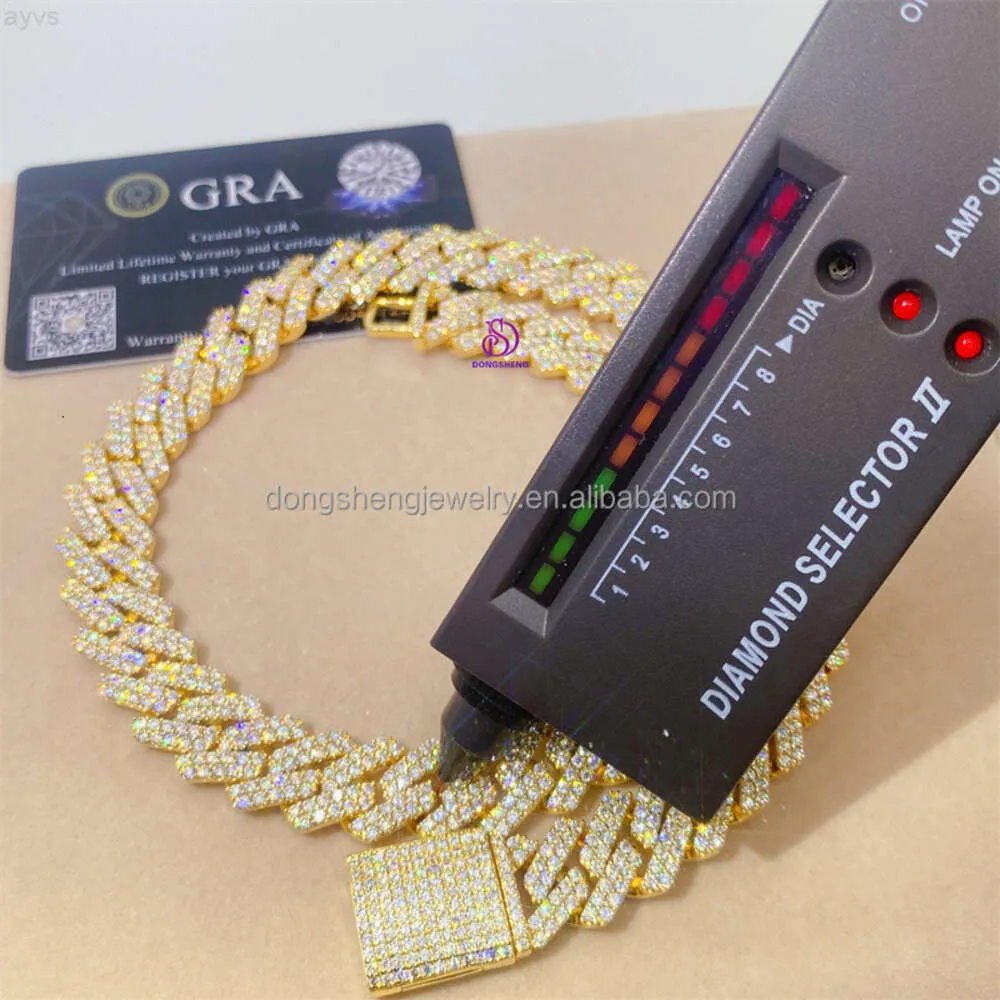 Wholesale Fashion Jewelry 15mm Hip Hop Vvs Diamond Necklace Bracelet 925 Silver Iced Out Cuban Link Moissanite Chain