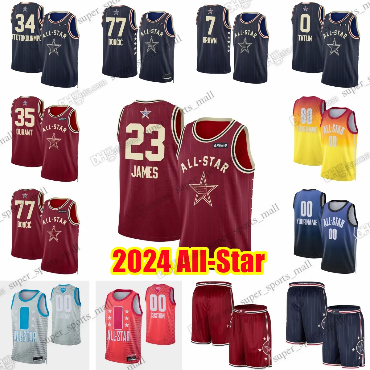 Баскетбольные майки Custom 2024 с принтом All-Star 30 Джулиус Рэндл 5 Паоло Банчеро 1 Микал Бриджес 0 Тайриз Халибертон 11 Трэй Янг 0 Дэмиан Лиллард 45 Донован Митчел