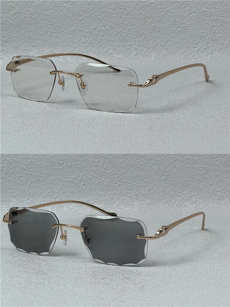 Fotochromiska solglasögon linsfärger förändrades i solsken från kristallklart till mörk diamantdesignklippningslins Rimless Metal Frame Outdoor 563651 med originallåda