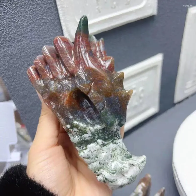 Dekoratif figürinler 130mm doğal su bitkisi Agate taş el oymalı musluk kristal enerji cevheri ev dekorasyon zanaat hediyeleri reiki manevi