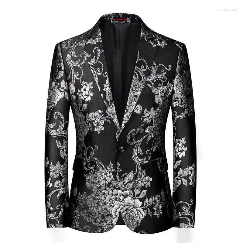 Men's Suits Luxury Jacquard Tuxedo Suit Jacket Men One Button Lapel Collar Wedding Prom Dinner Costumes Black White Business Slim Fit Blazer