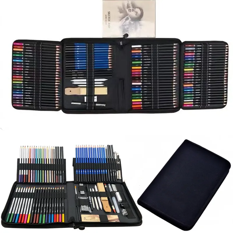 Fournitures 144/96/72/33 pièces crayon de couleur et crayons de croquis ensemble pour dessin trousse à outils d'art aquarelle crayon à huile métallique fournitures d'art pour artiste