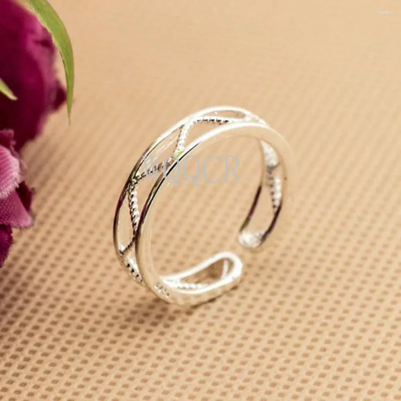 Anillos de racimo 925 plata esterlina moda diseño hueco malla apertura ajustable anillo de joyería para hombres y mujeres # 23