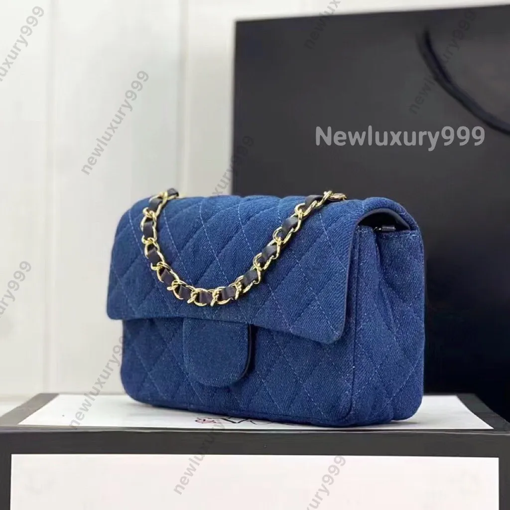 10a Luxury Designer Bag Fashion Crossbody Bag Mini 20cm denim Blue Purse Quilted Handbag Chain Shoulder Bag med original presentförpackning