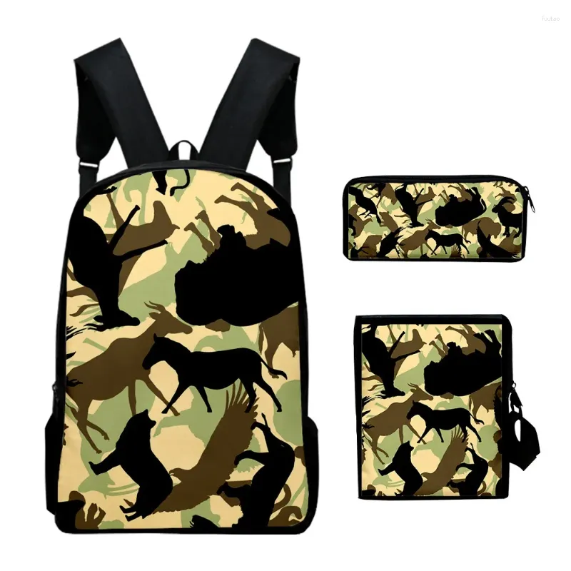 Ryggsäck Hip Hop Novel Camouflage 3D Print 3st/Set Elevens skolväskor Laptop Daypack Lutande axelväska Pencilfodral