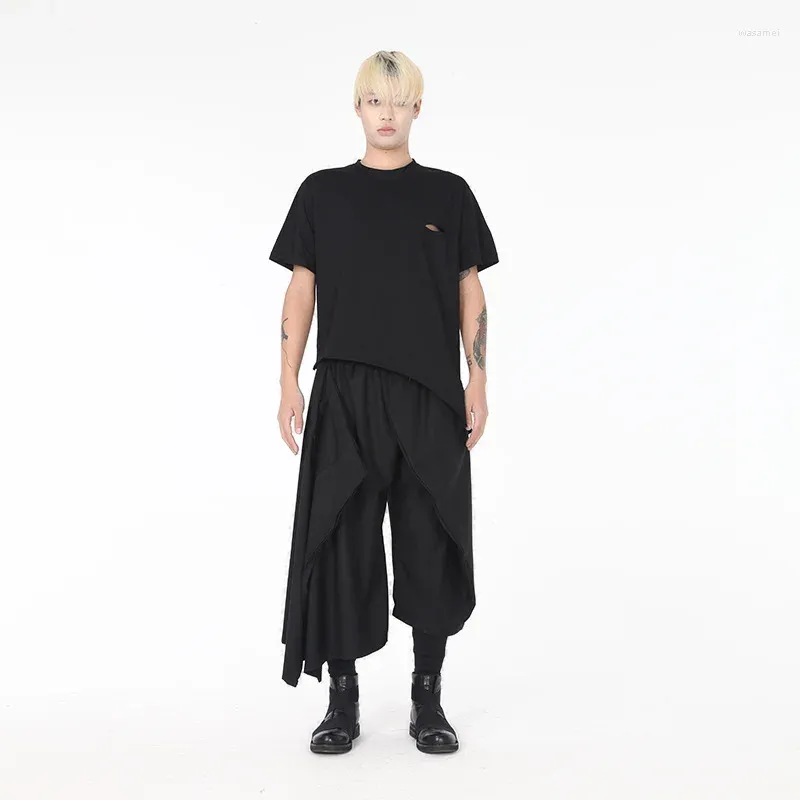 Men's Pants Wide Leg Spring/Summer Asymmetrical Niche Design Stage Style Casual Super Loose Large Size Cropped