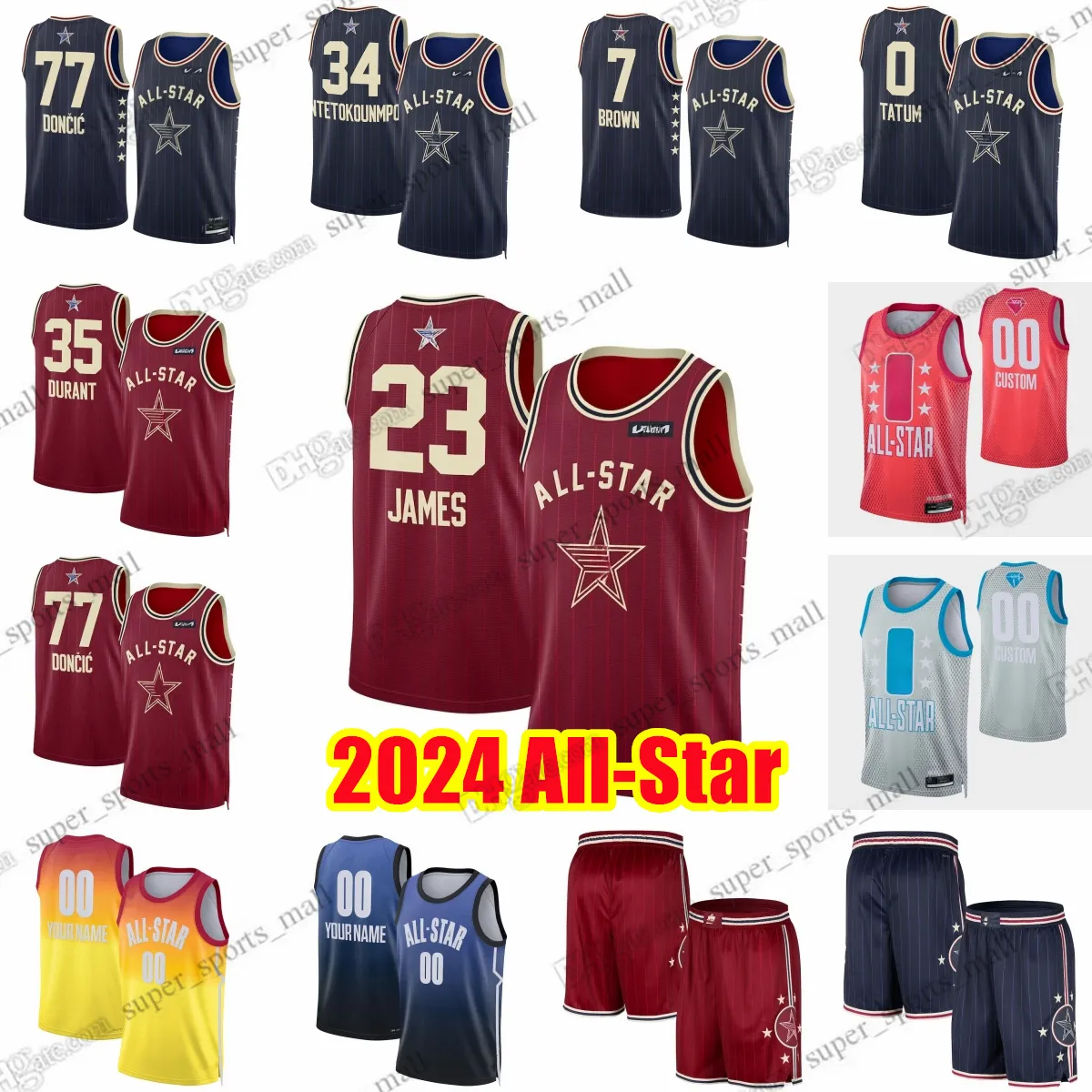 Custom 2024 All-Star Printball Basket Jerseys 34 Giannis Antetokounmpo 21 Joel Embiid 0 Jayson Tatum 22 Jimmy Butler 7 Jaylen Brown 8 Kristaps Porzingis Bam Adebayo