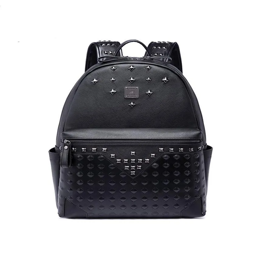 Grande capacidade famoso designer rebite estilo punk alta qualidade dos homens mochila de ombro escola estudante bookbag marca daypack t2403