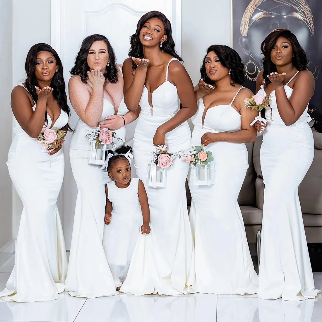 Manguitos Palabra De Honor Mujer Vestidos De Dama De Honor Blanco