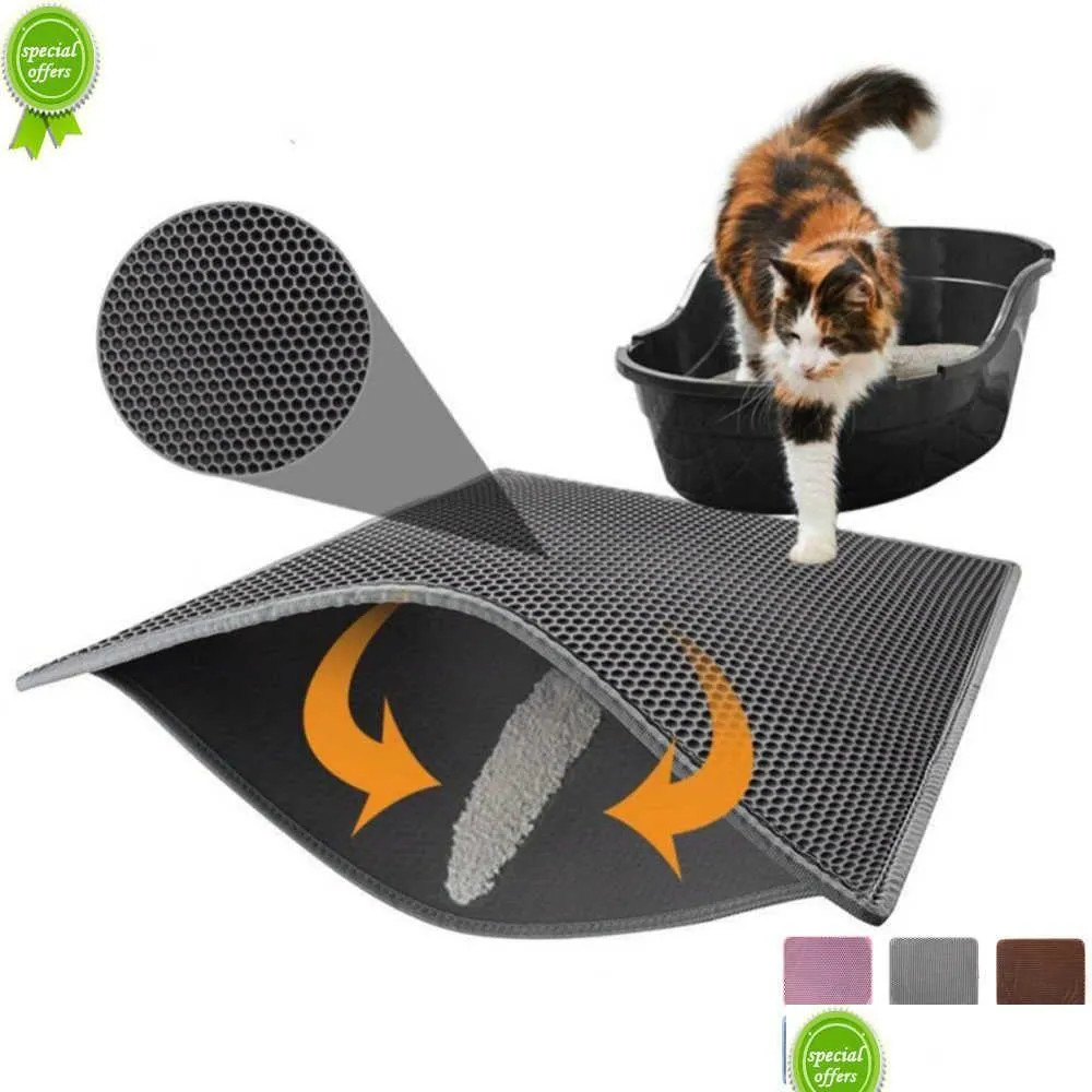 Lits de chat Meubles Nouveau tapis de litière pour chat de compagnie imperméable Eva double couche piège boîte produits de tampon propre pour chats accessoires livraison directe Dhe5W
