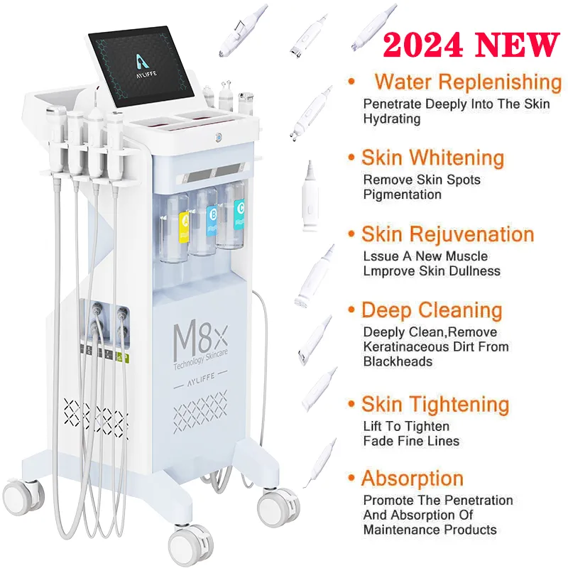 Machine pour le visage, Dermabrasion, peelig, nettoyage de la peau, traitement du visage, ultrasons RF, Microdermabrasion, pistolet à oxygène, 2024