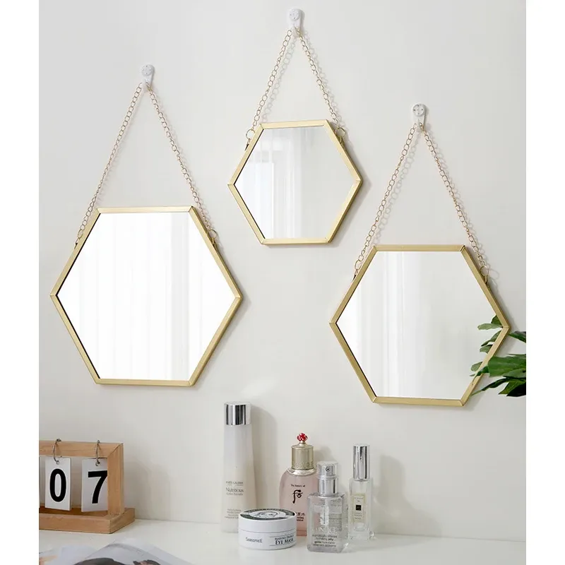 Mirrors Hexagon Shape Decorative Mirror Wall Decor Makeup Hanging Mirror Bathroom Cosmetic Mirror Bedroom Room Decoration