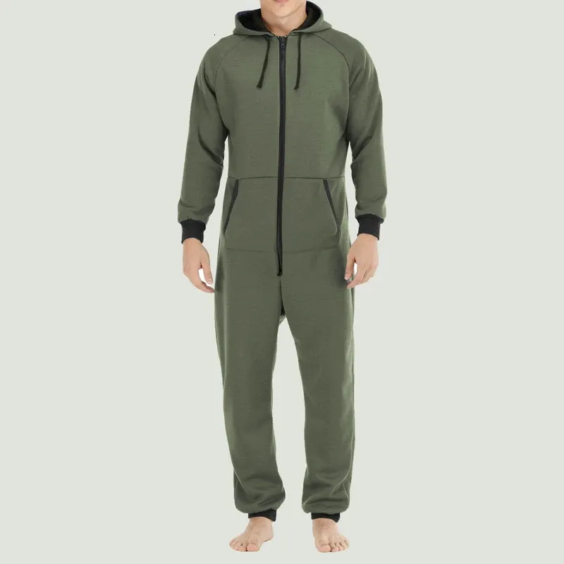 Män s Thothen Hooded Jumpsuits Tracksuit Drawstring Sweatshirts Rompers Full Zip Hoodies Overalls With Pockets 240124