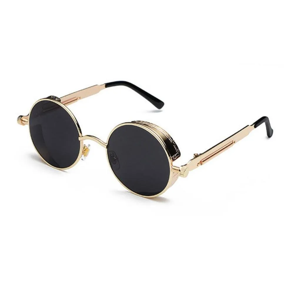 Good Quality Round Steampunk Sunglasses Men Women Metal Wrap Eyeglasses Round Shades Brand Designer Sun glasses Mirror UV400318K