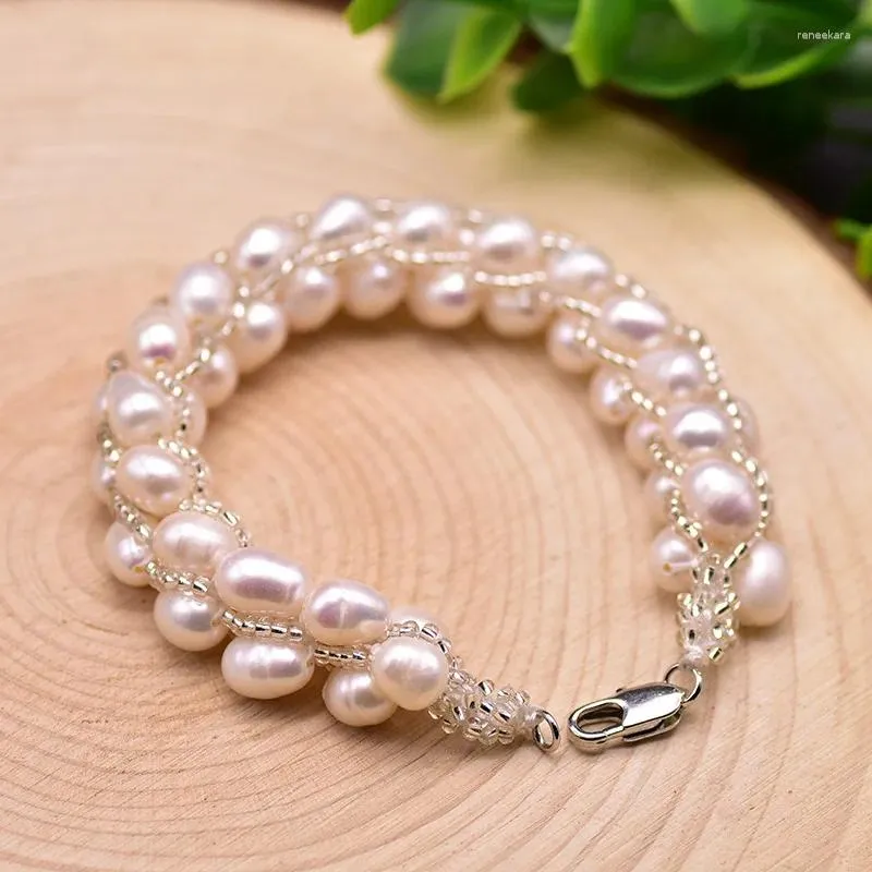 Strand Real Natural Fresh Water White Pearls Minimalist Bracelet Women Wedding Girls Gifts Original Design Fine Jewellery Accessories