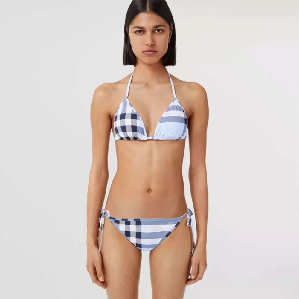 Sexig Bikini Beach skiljer badkläder Tvådelat Set Designer Baddräkter Kvinnor Fashion Plaid Graphic Halter Bikini