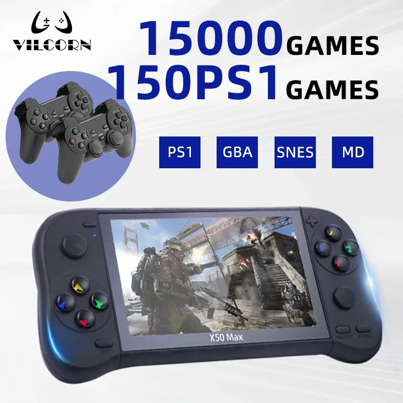 5.1 tum Portable Game Console 128 GB 15000 Retro Games för PS1/GBA/SNES Handheld Video Game Players Children's Gift 240124