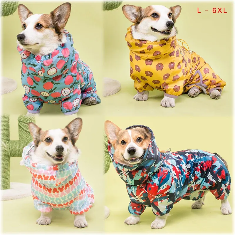 DHgate Welsh Corgi Dog Raincoat Waterproof Pet Jumpsuit Clothing Golden Retriever Rain Jacket Pet Supplies