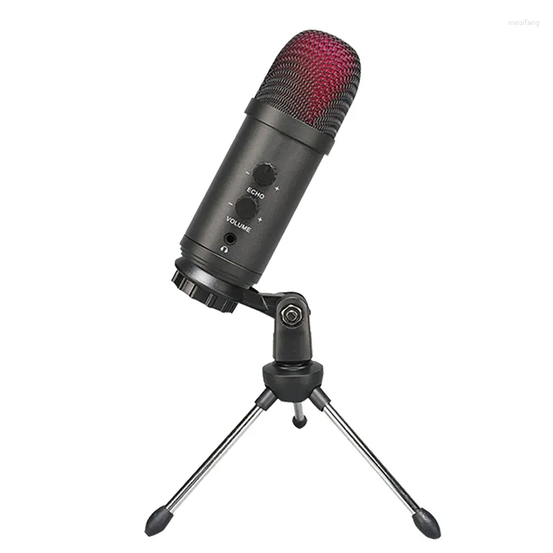 Microphones USB Microphone Condensateur avec trépied Contrôle du volume Moniteur intégré Prise casque Prise cardioïde
