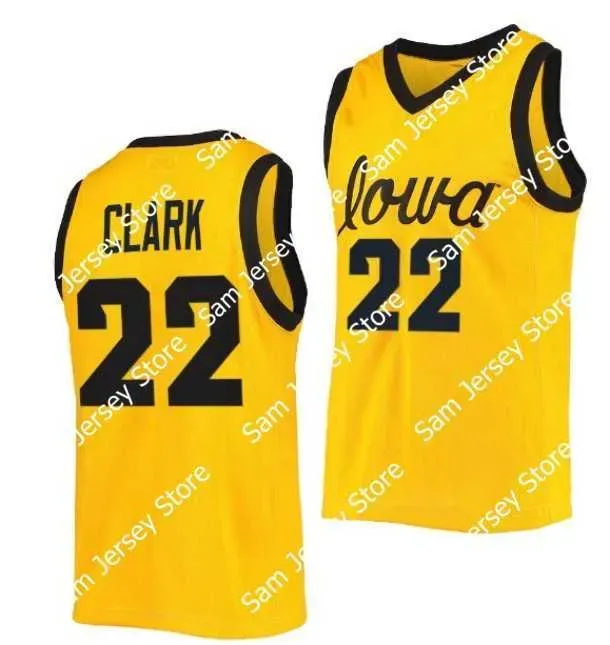 NCAA Iowa Hawkeyes Basketball Jersey 22 Caitlin Clark College Size Youth White Yellow Round Collor