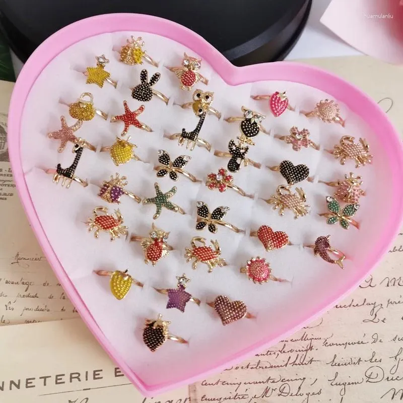 Cluster Rings Star Heart Kids Cute Cartoon Kawaii Korean Boys Girls Alloy Finger Ring Child Jewelry Gift Adjustable