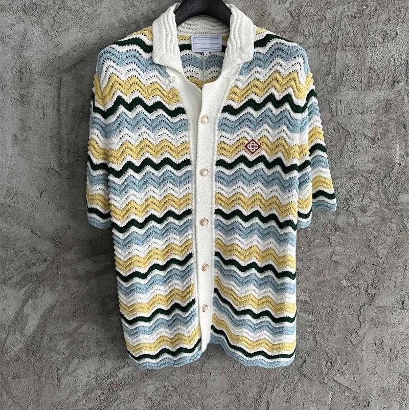 2024SS 여름 남자 스웨터 화려한 패턴 니트 짧은 슬리브 스웨터 셔츠