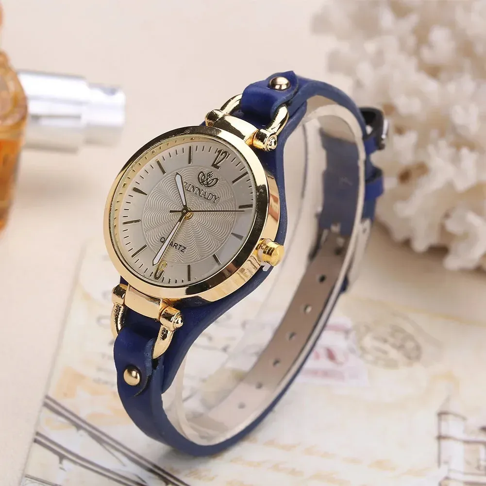 Dropship Women Casual Watches Round Dial Rivet PU Leather Strap Wristwatch Ladies Analog Quartz Watch Gift 240123