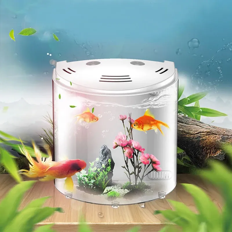 Tanques 20cm 5l pequeno acrílico desktop tanque de peixes usb mini aquário mesa decorar led luz bomba de água filtro esponja mini neverelse